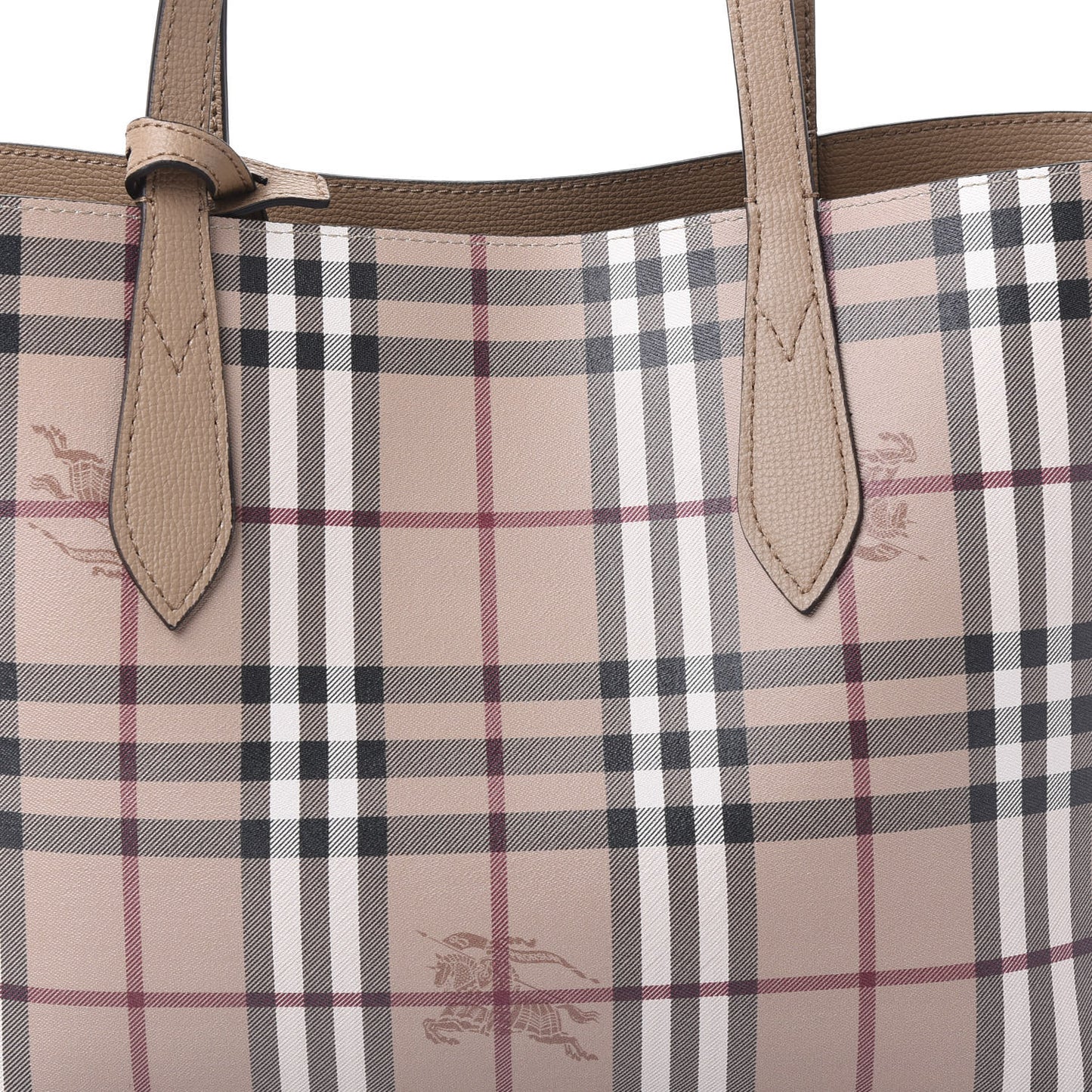 Grainy Calfskin Haymarket Check Small Reversible Tote Mid Camel