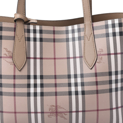 Burberry Grainy Calfskin Haymarket Check Small Reversible Tote Mid Camel 14 of 14