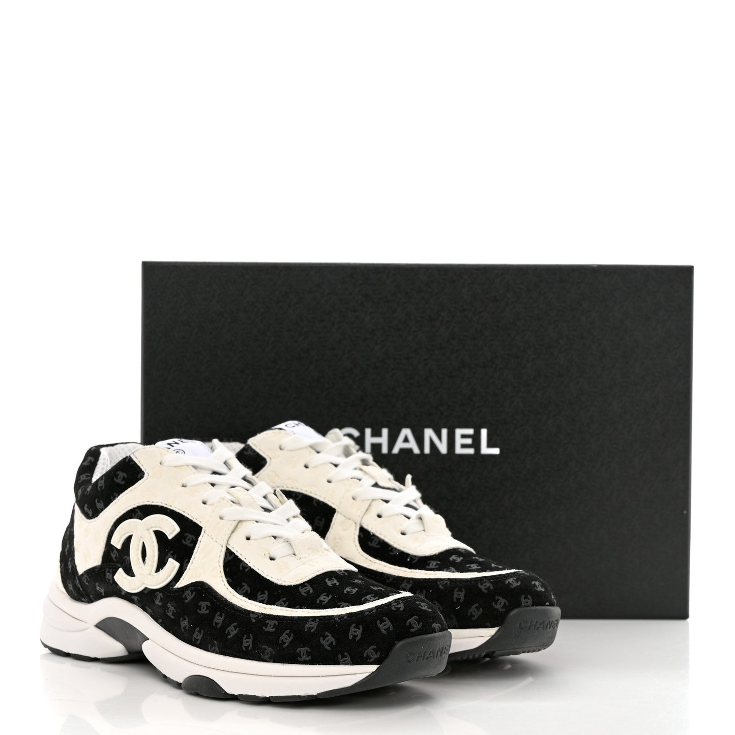 Nylon Suede Calfskin Printed CC Sneakers 39 White Black