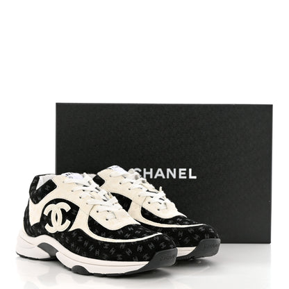 Chanel Nylon Suede Calfskin Printed CC Sneakers 39 White Black 9 of 9
