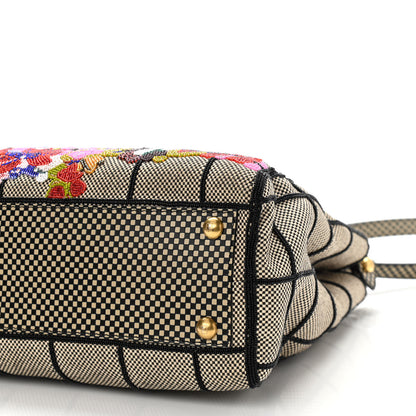 Fendi Canvas Calfskin Embroidered Medium Peekaboo Iconic Satchel Black Beige Multicolor 9 of 10