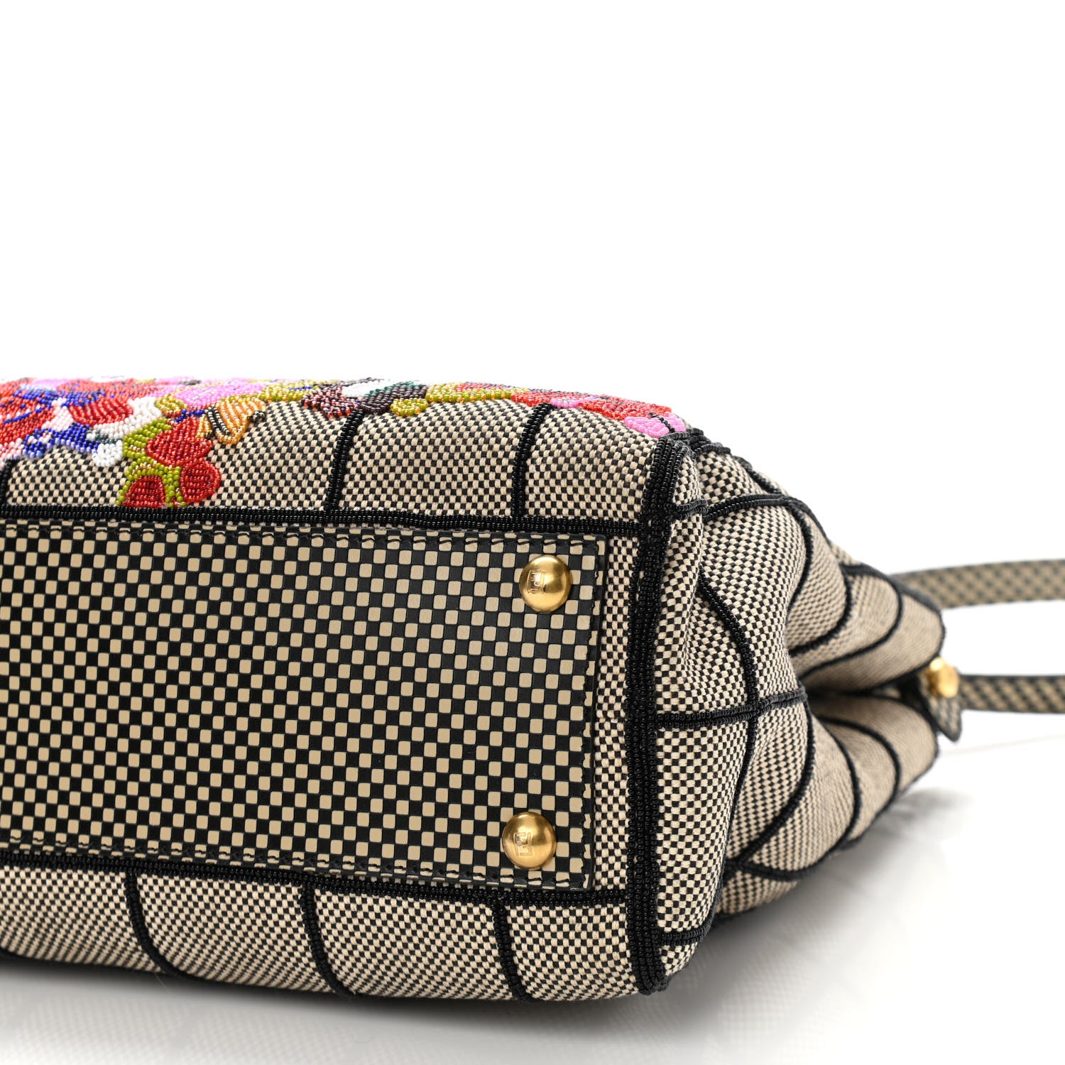 Fendi Canvas Calfskin Embroidered Medium Peekaboo Iconic Satchel Black Beige Multicolor 9 of 10