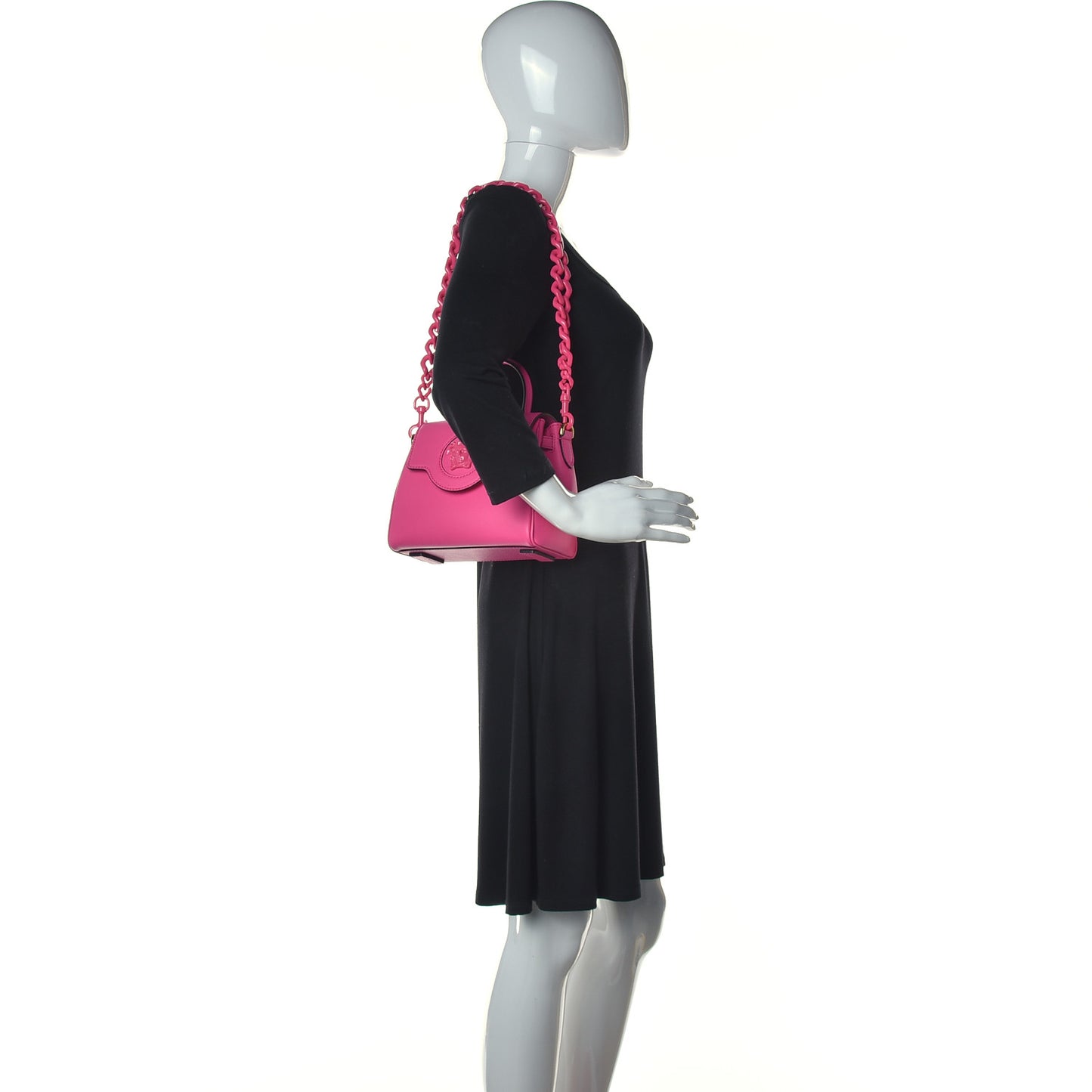 Grained Calfskin Small La Medusa Top Handle Bag Fuchsia