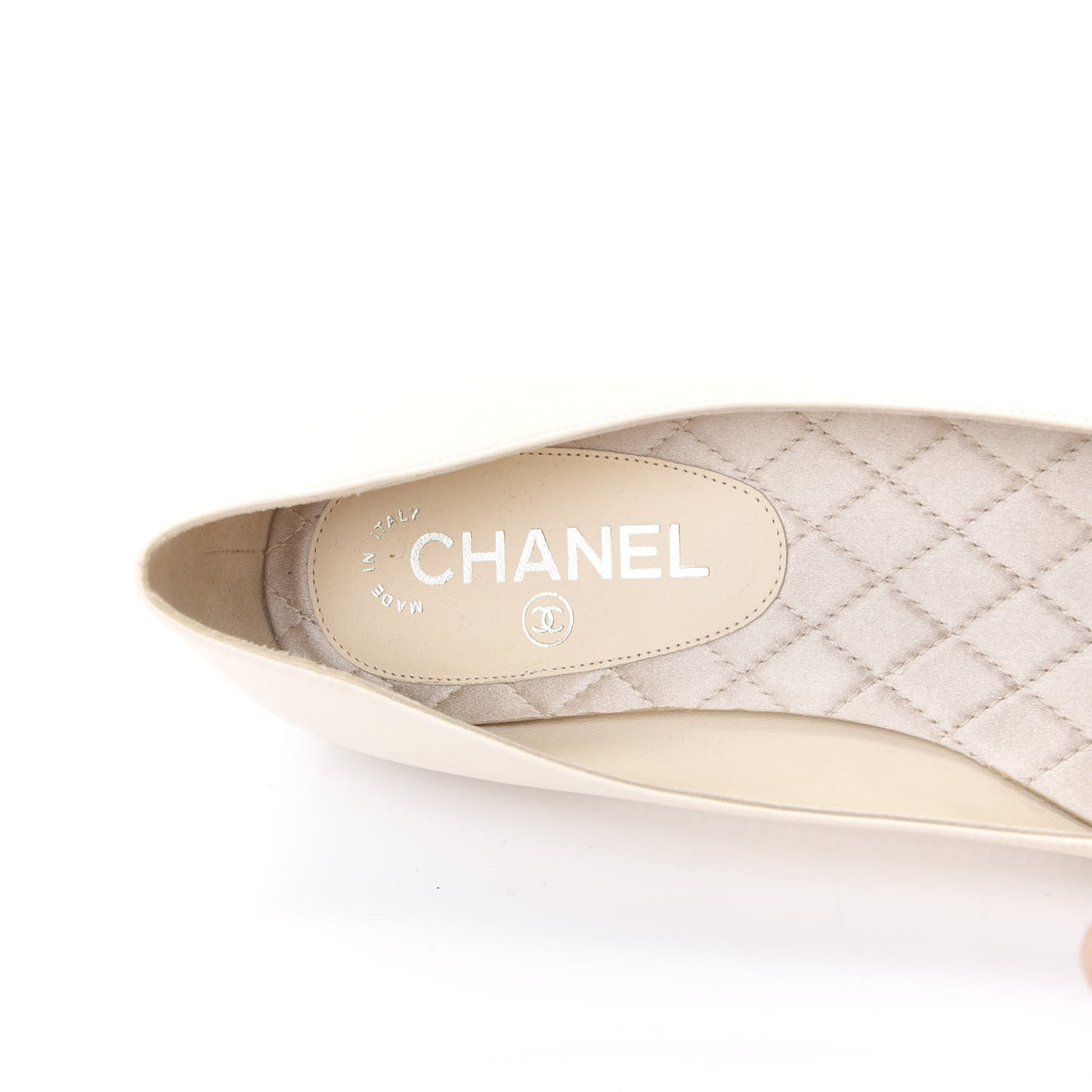 Patent Lambskin Crystal CC Cap Toe Ballerina Flats 38.5 Beige Black