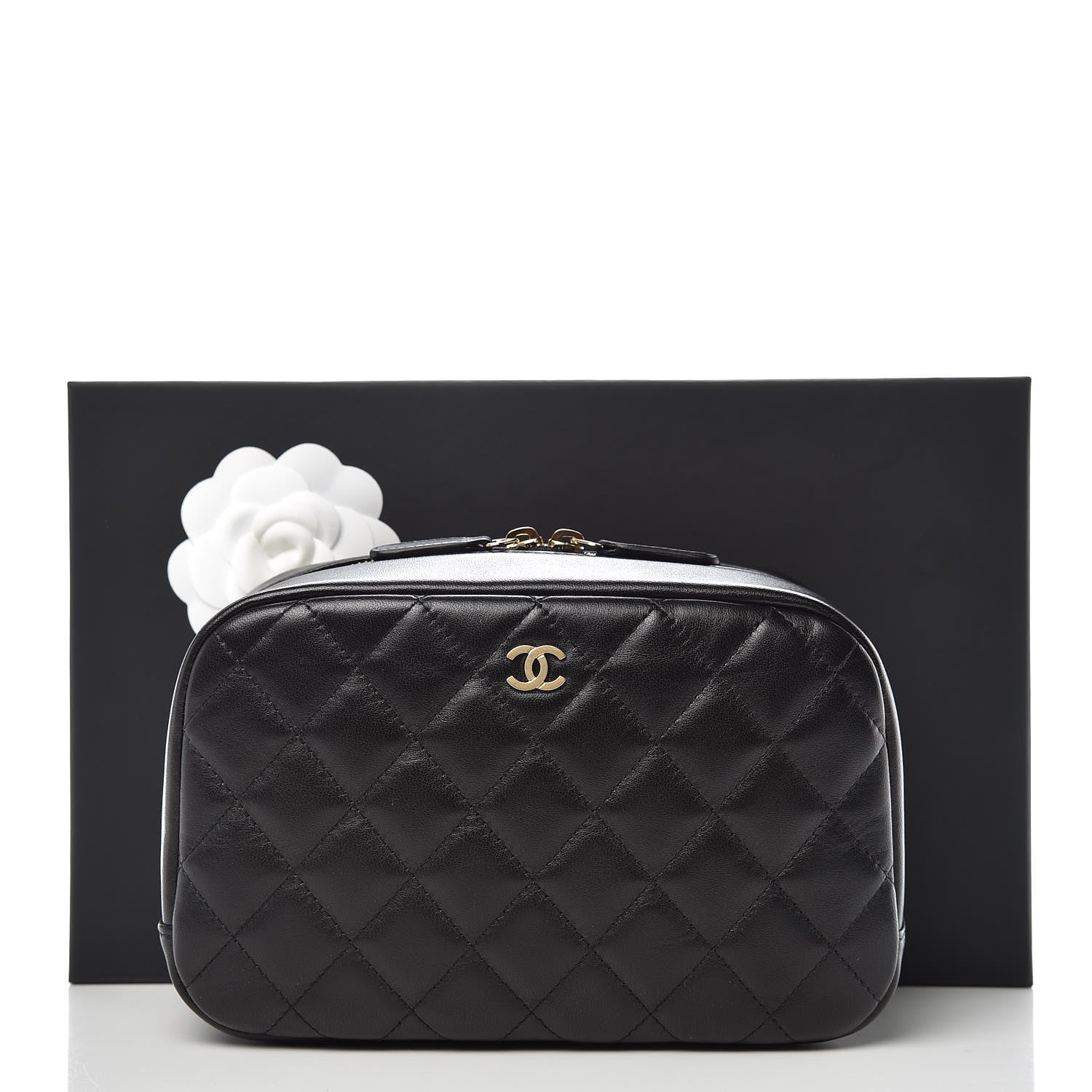 Chanel Lambskin Quilted Medium Curvy Pouch Cosmetic Case Black 11 of 11