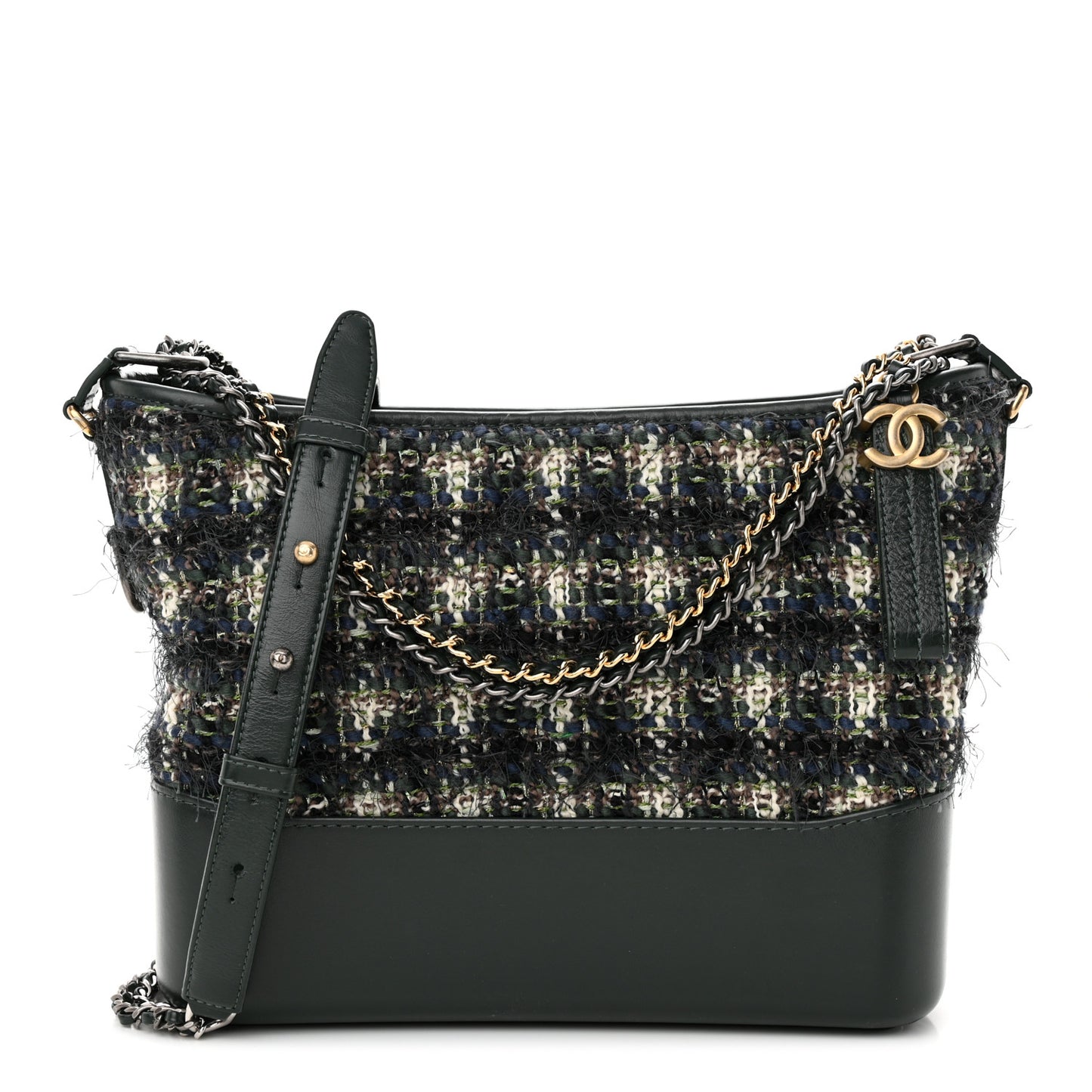 Tweed Calfskin Quilted Medium Gabrielle Hobo Dark Green