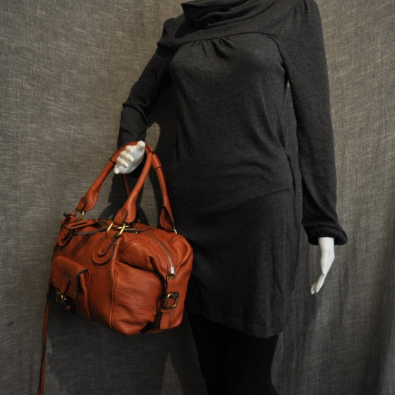 Leather Paddington Front Pocket Tote Orange