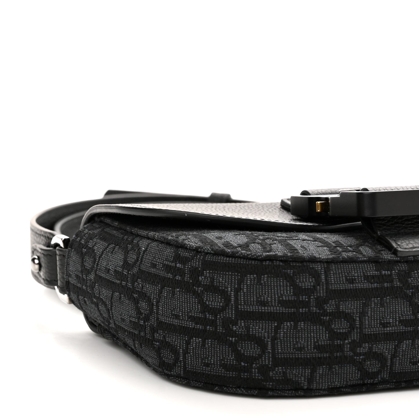 Grained Calfskin Oblique Saddle Pouch Black