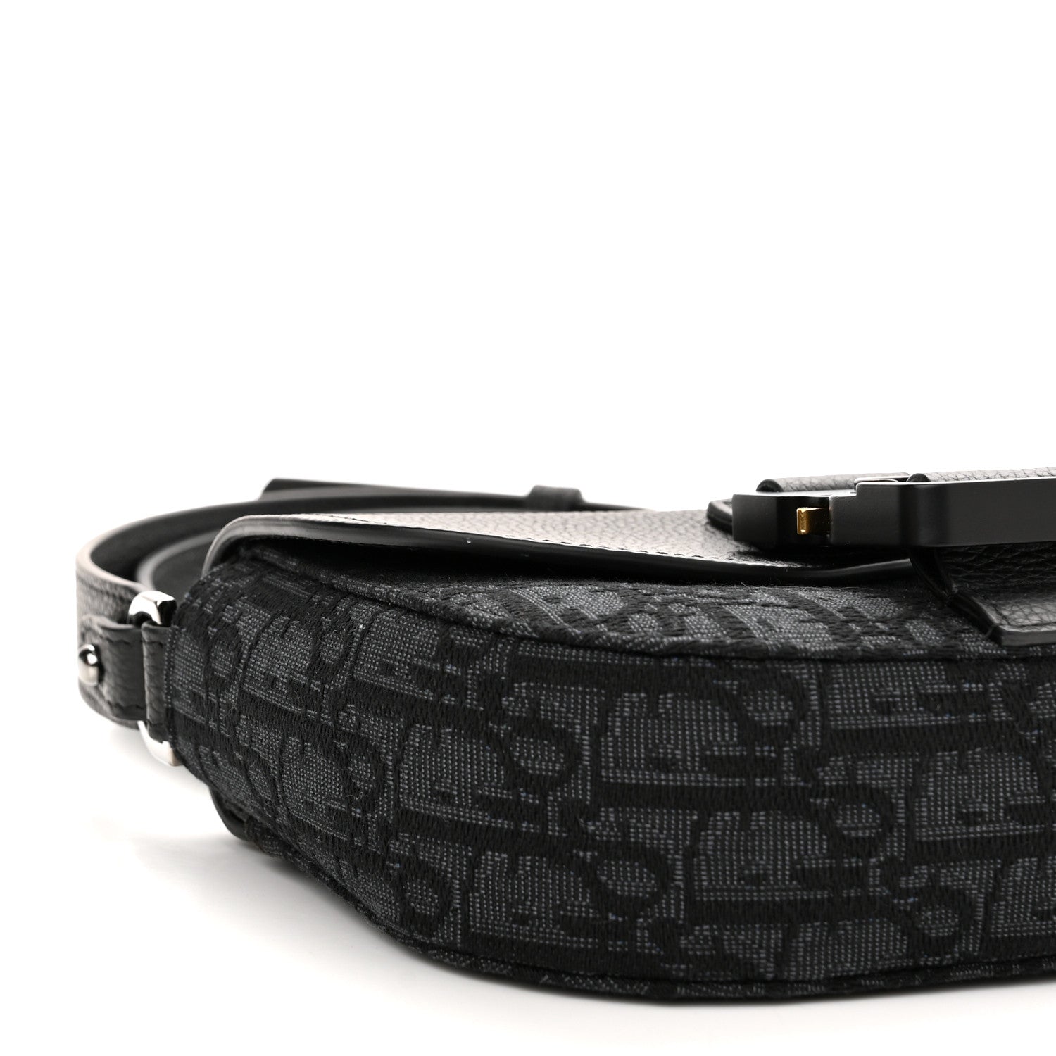 Christian Dior Grained Calfskin Oblique Saddle Pouch Black 9 of 11