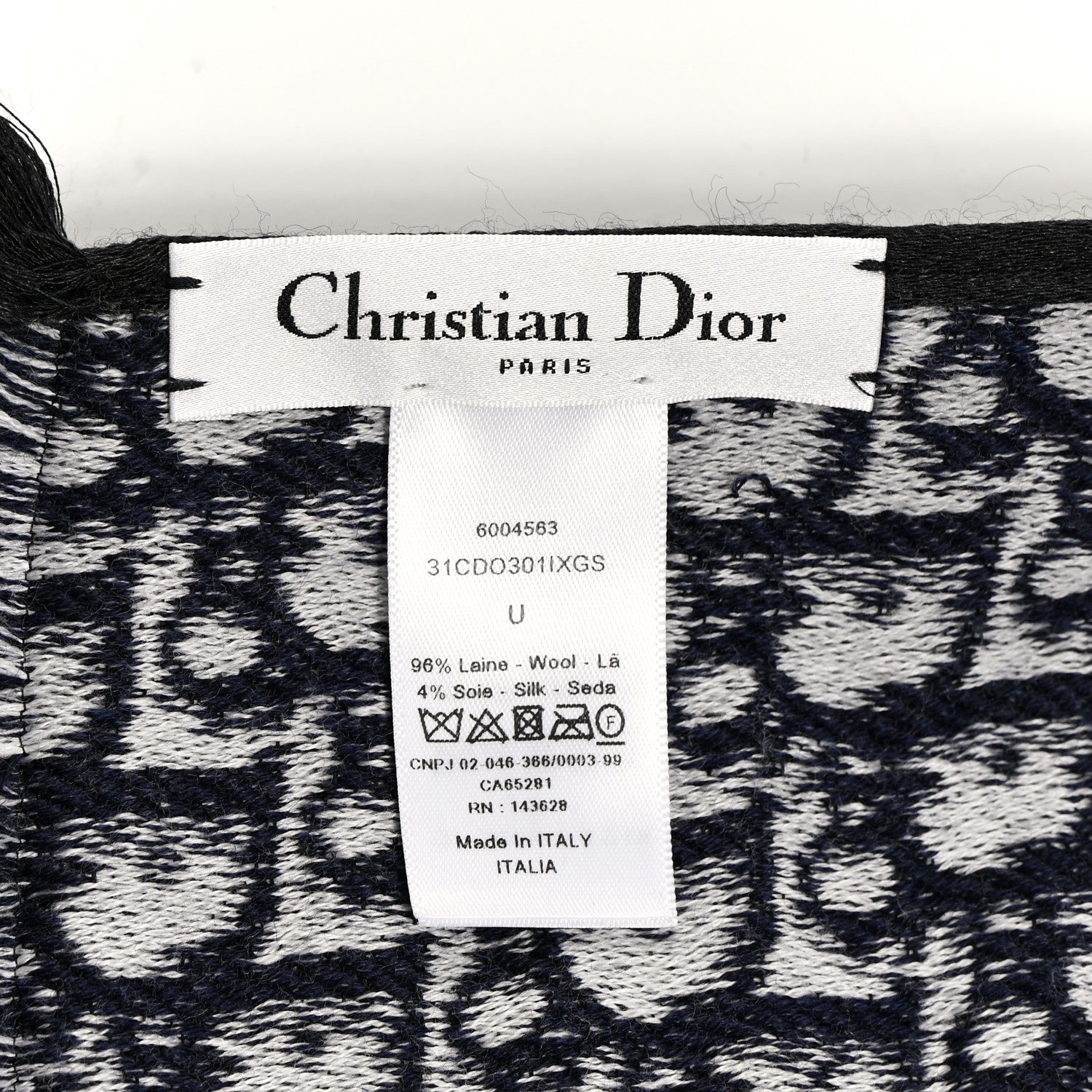 Christian Dior Wool Silk Oblique University Reversible Scarf Navy Blue 3 of 3