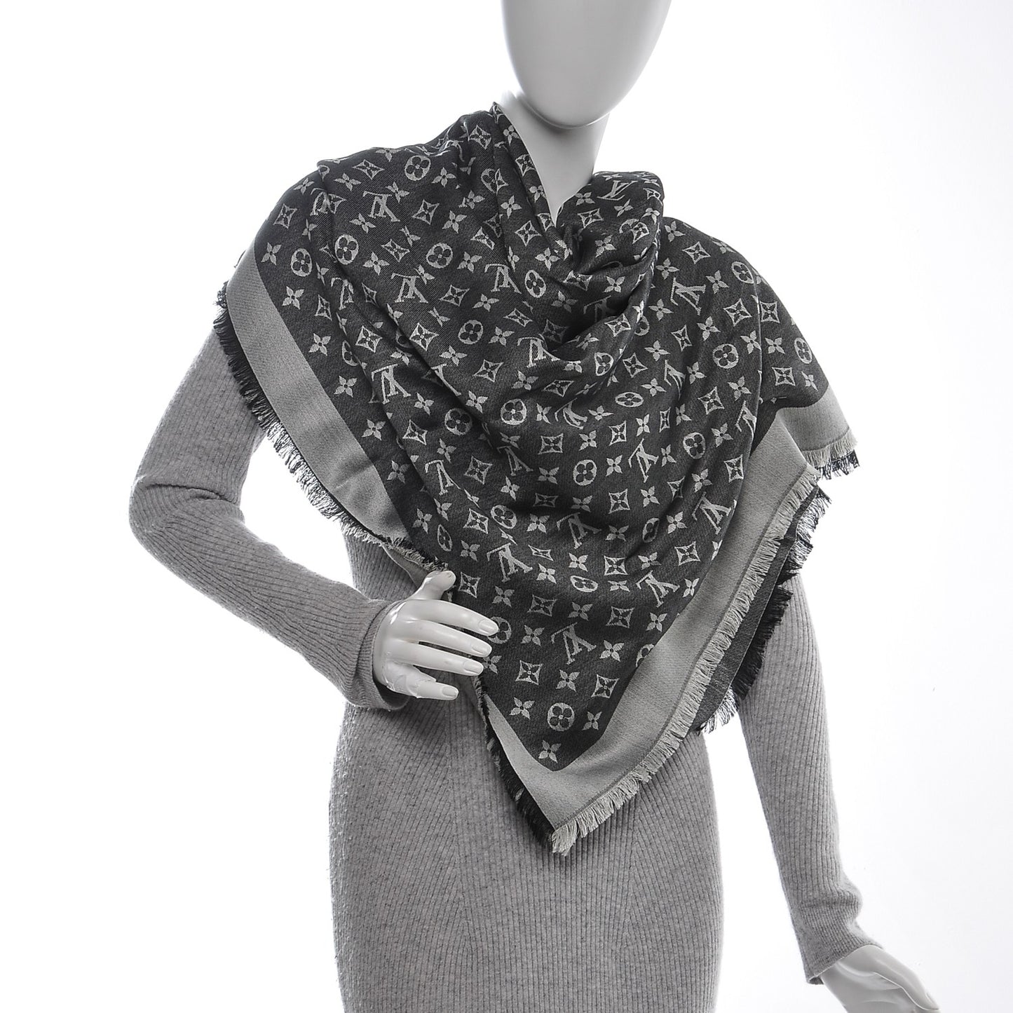 Silk Wool Monogram Denim Shawl Black