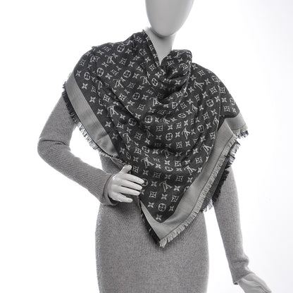 Louis Vuitton Silk Wool Monogram Denim Shawl Black 2 of 5