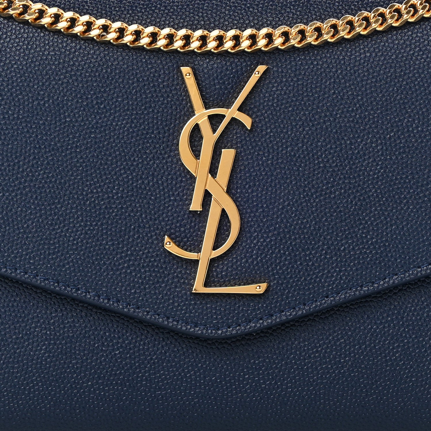 Saint Laurent Grain De Poudre Monogram Uptown Chain Wallet Blue Charron 10 of 13