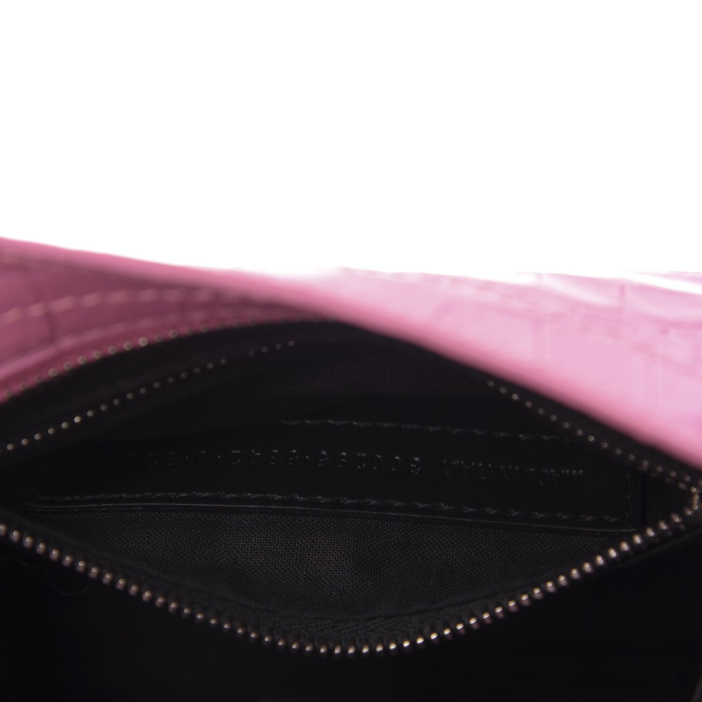 Shiny Supple Calfskin Crocodile Embossed Classic Silver Hardware Mini City Baby Pink