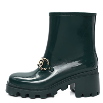 Gucci Rubber Womens Horsebit Ankle Boots 37 Vintage Green 1 of 9
