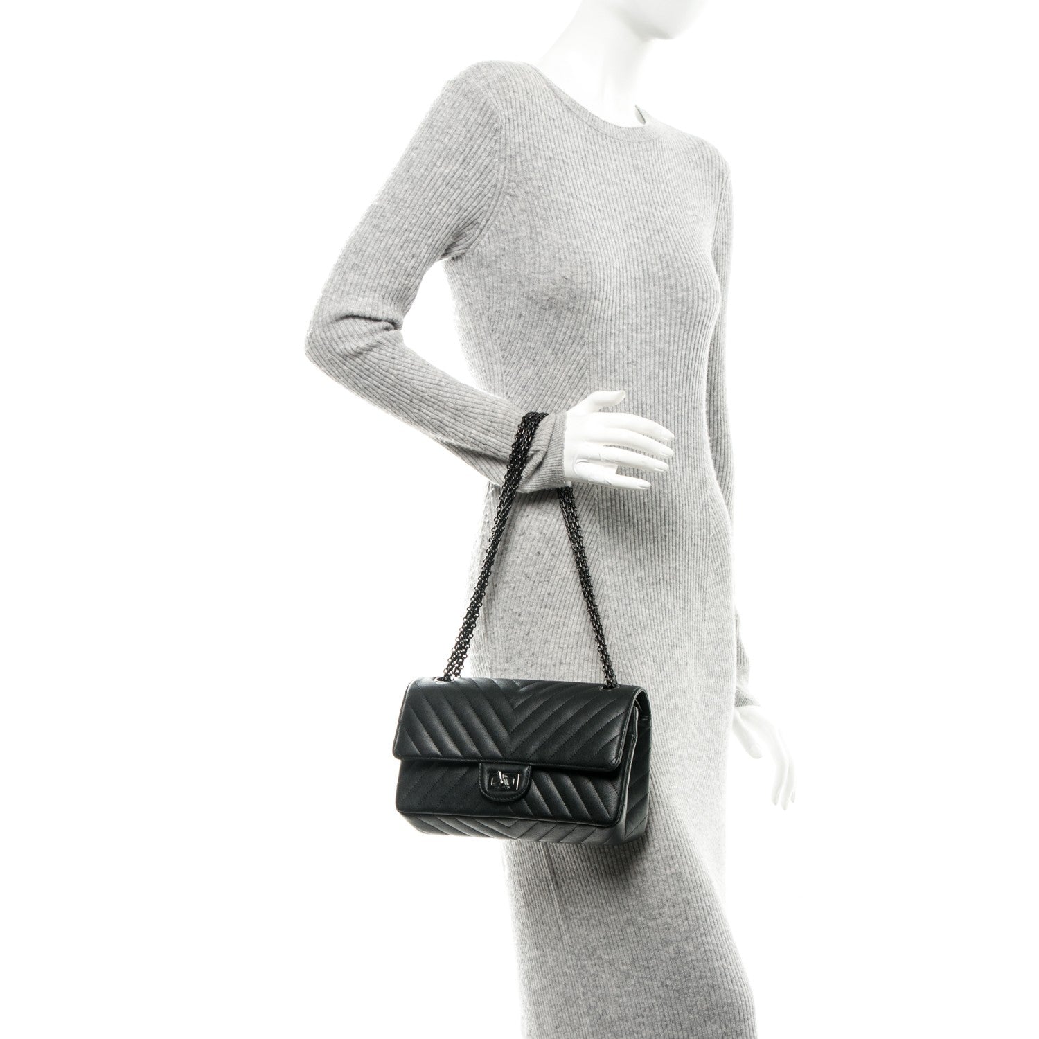 Chanel Sheepskin Chevron Quilted 2.55 Reissue 225 Double Flap So Black 2 of 8