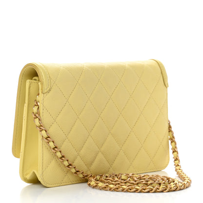Chanel Caviar Quilted CC Filigree Wallet On Chain WOC Yellow 2 of 9