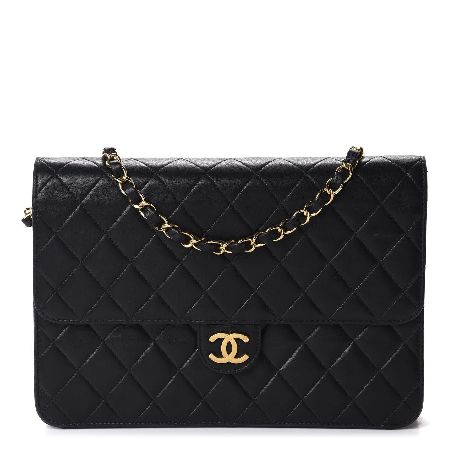 Lambskin Quilted Medium Single Flap Black