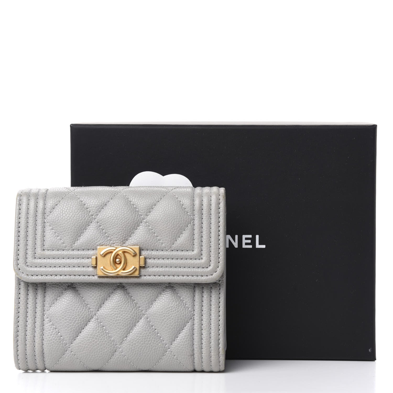 Chanel Caviar Quilted Compact Boy Flap Wallet Grey 9 of 9