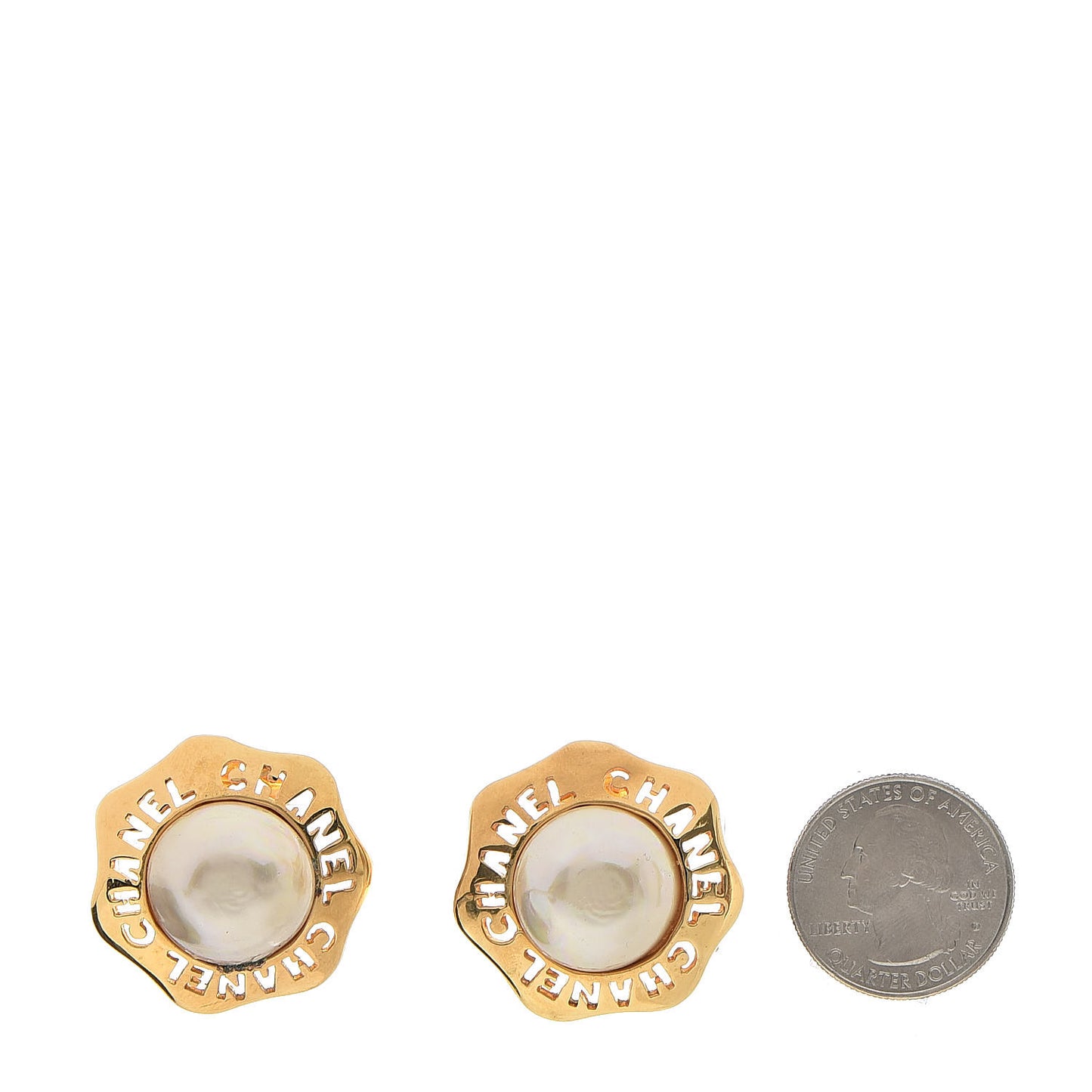 Pearl CC Logo Clip On Earrings Gold