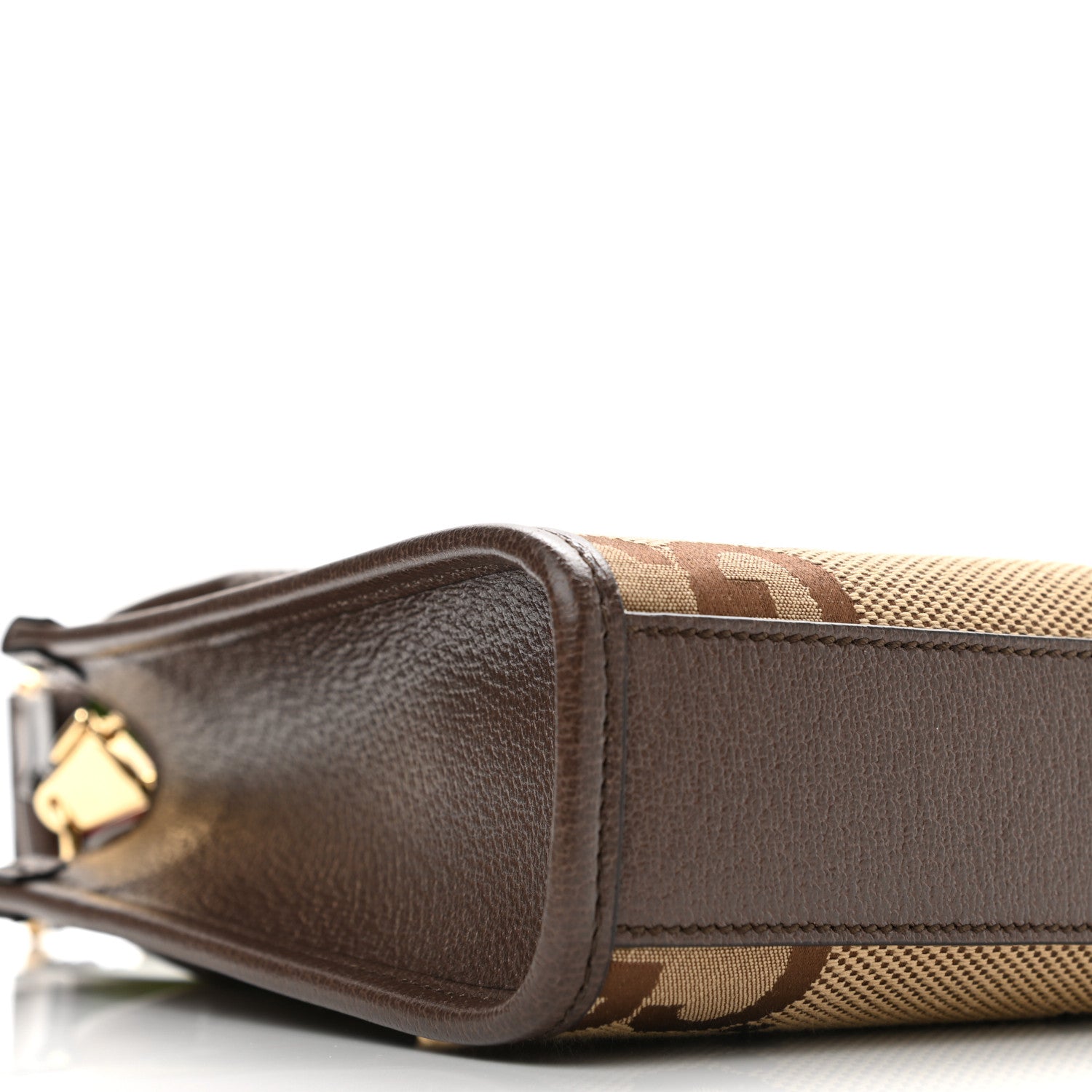 Gucci Monogram Jumbo GG Textured Dollar Calfskin Web Mini Vertical Tote Camel Ebony New Acero 7 of 9
