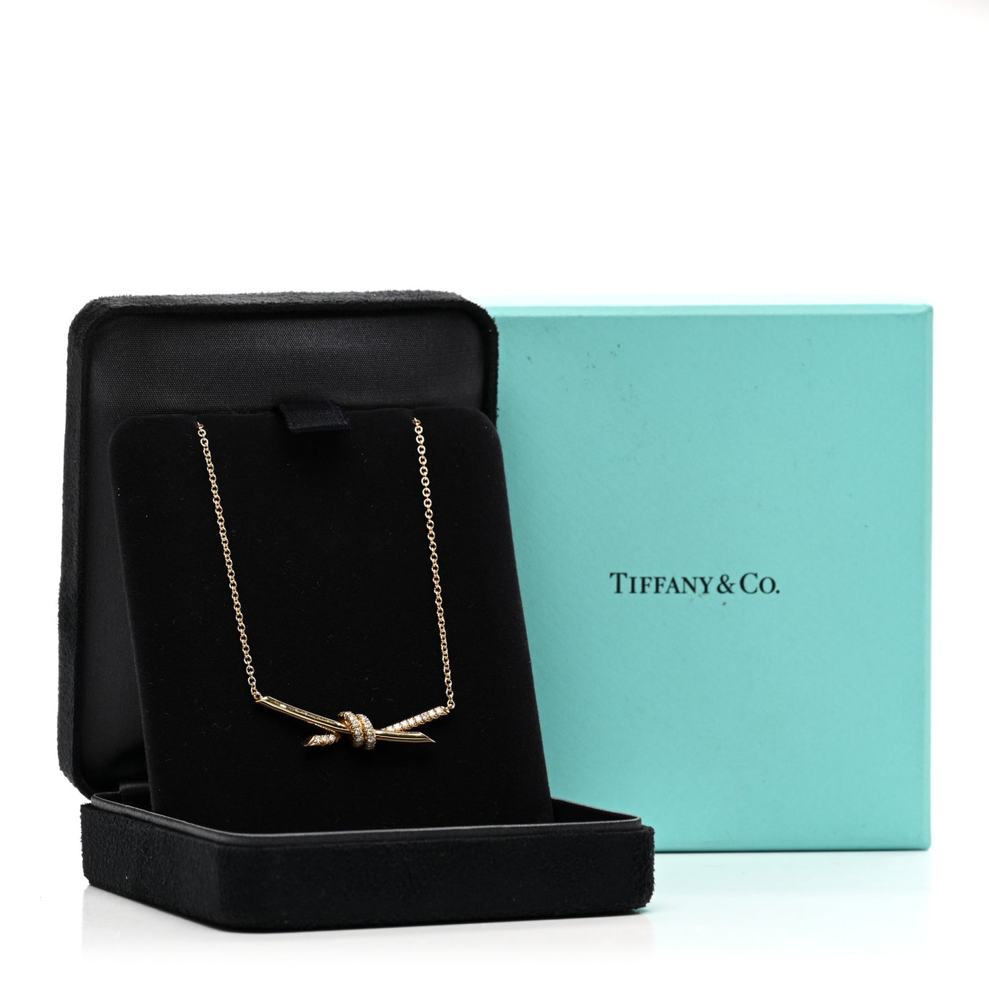 18K Yellow Gold Diamond Knot Necklace