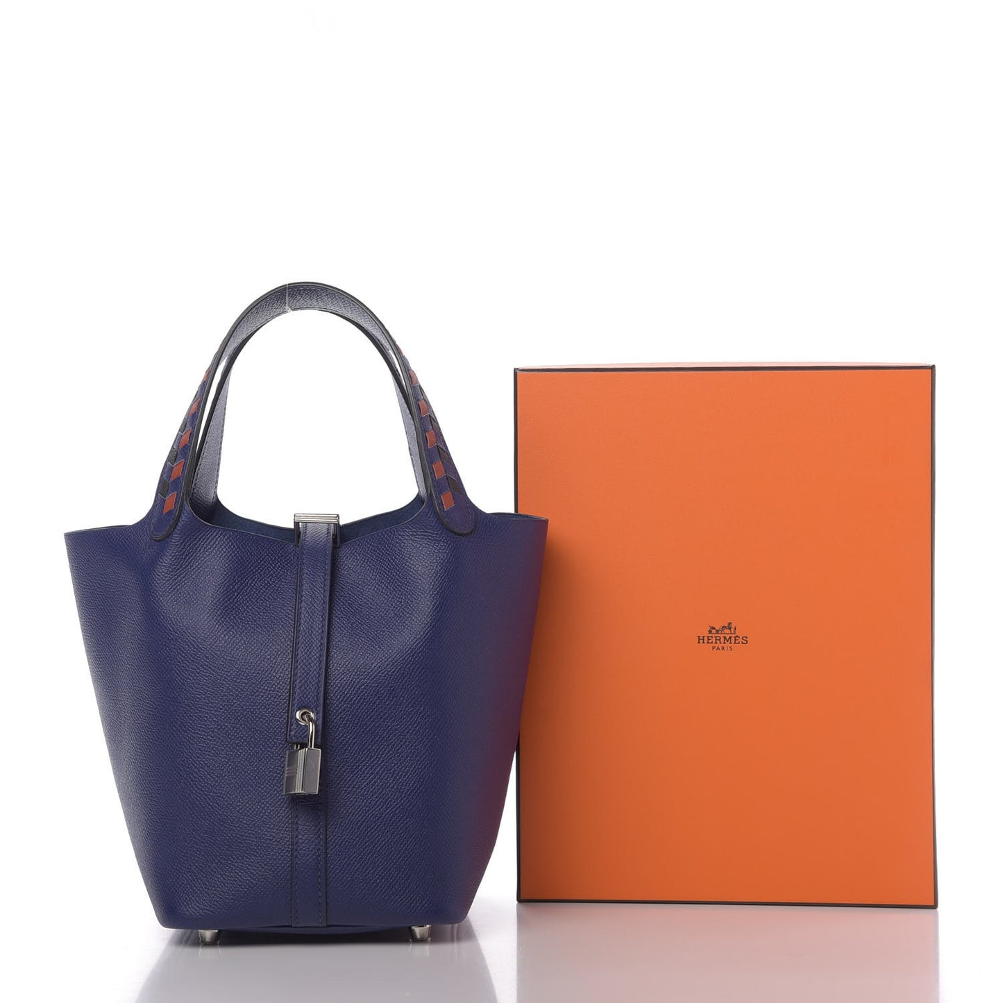 Epsom Tressage De Cuir Picotin Lock 18 PM Bleu Encre Brique Black