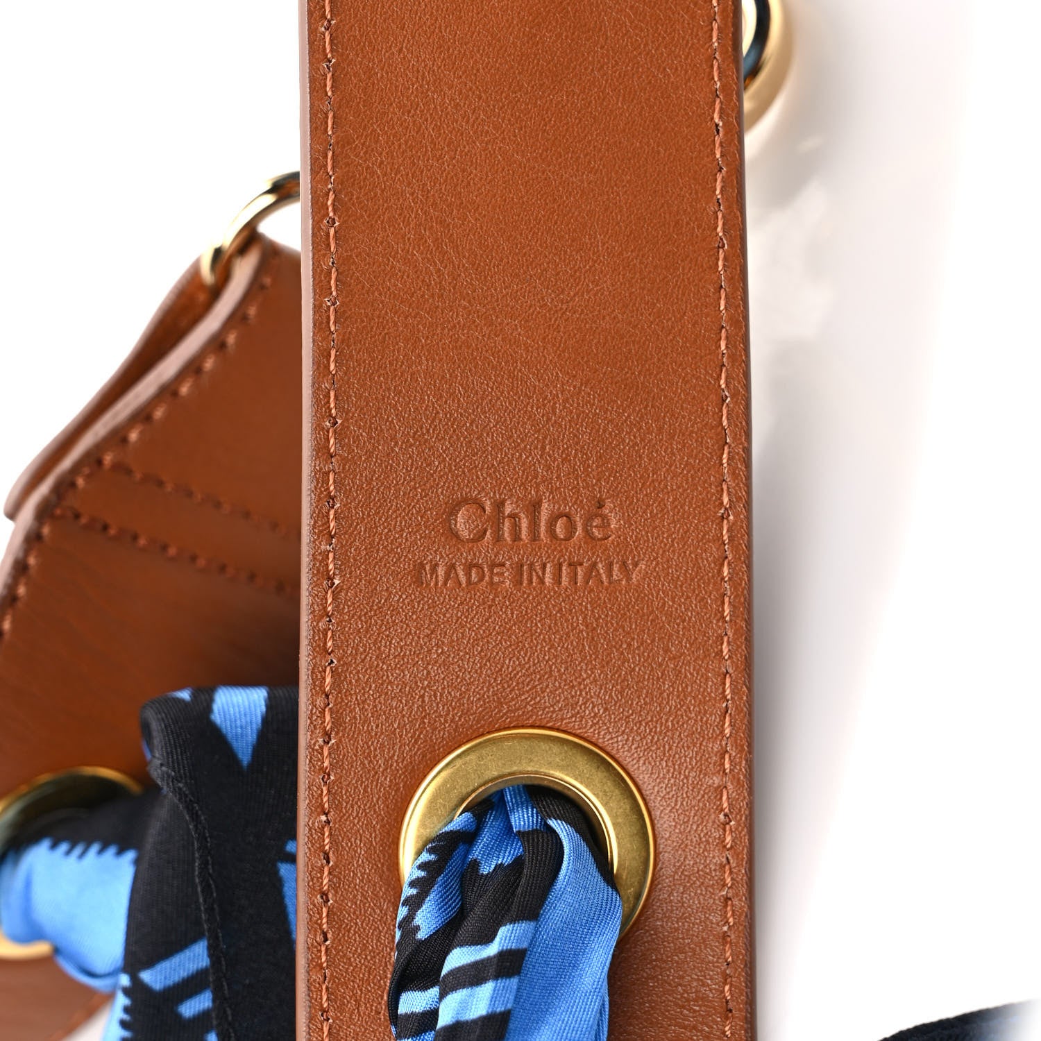 Chloe Calfskin Silk Little Horses Scarf Strap Brown Blue 4 of 5