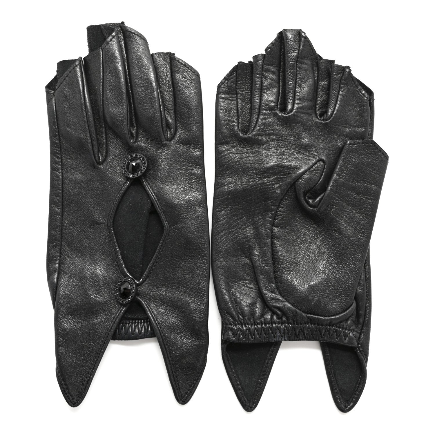 Chanel Lambskin Crystal Fingerless Gloves 6 Black 1 of 3