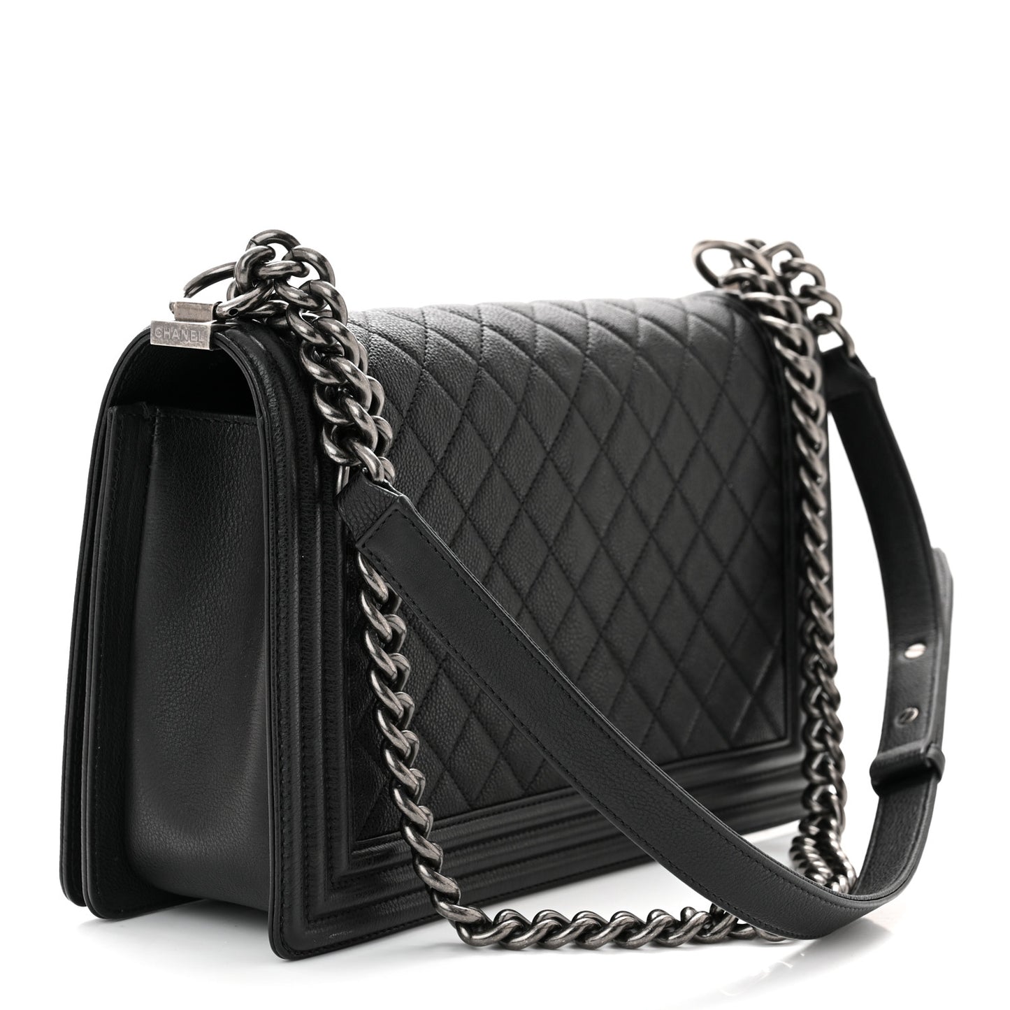Grained Calfskin Quilted New Medium Boy Flap Black