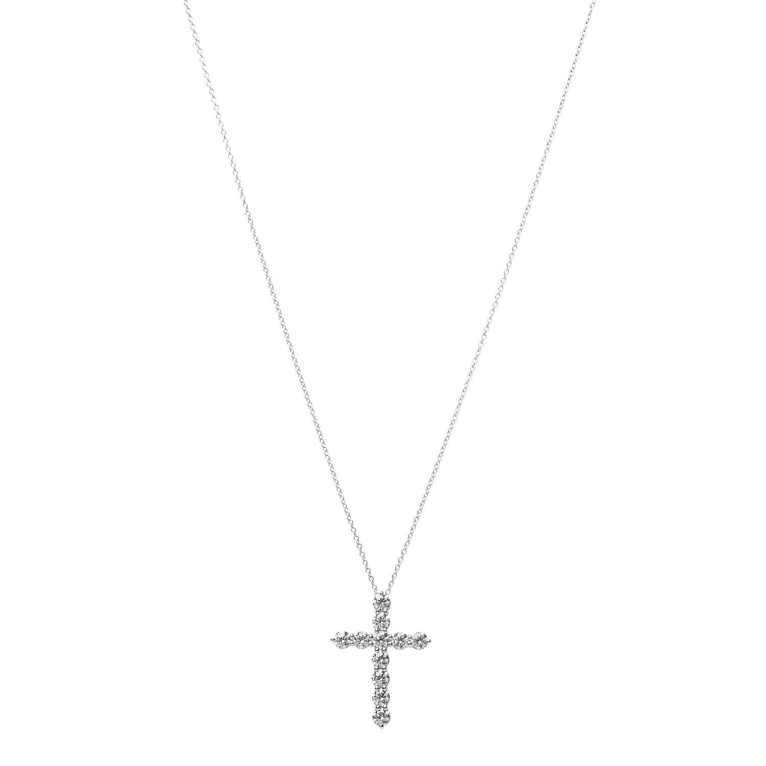 Tiffany Platinum Diamond Large Cross Pendant Necklace 1 of 8