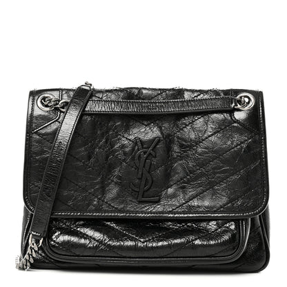 Saint Laurent Crinkled Calfskin Matelasse Monogram Medium Niki Chain Satchel Black 1 of 10