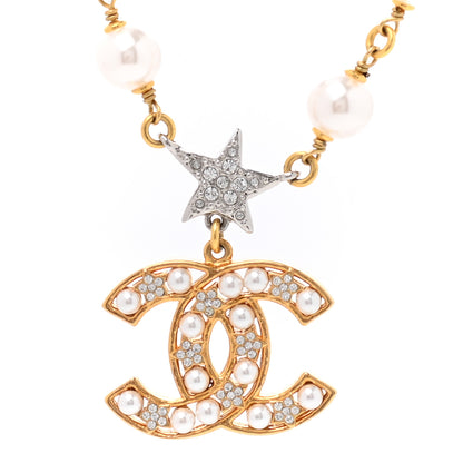 Chanel Metal Pearl Crystal CC Star Necklace Gold 4 of 6
