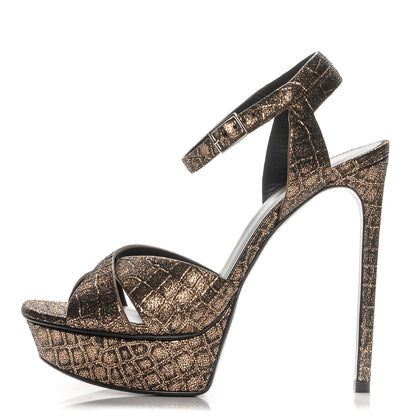 Saint Laurent Metallic Calfskin Crocodile Embossed Bianca 105 Platform Sandals 38 Bronze 1 of 7
