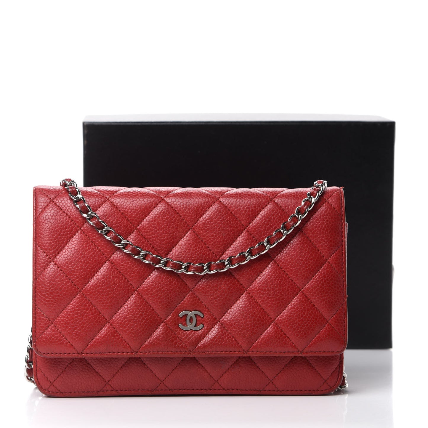 Caviar Quilted Wallet On Chain WOC Dark Red