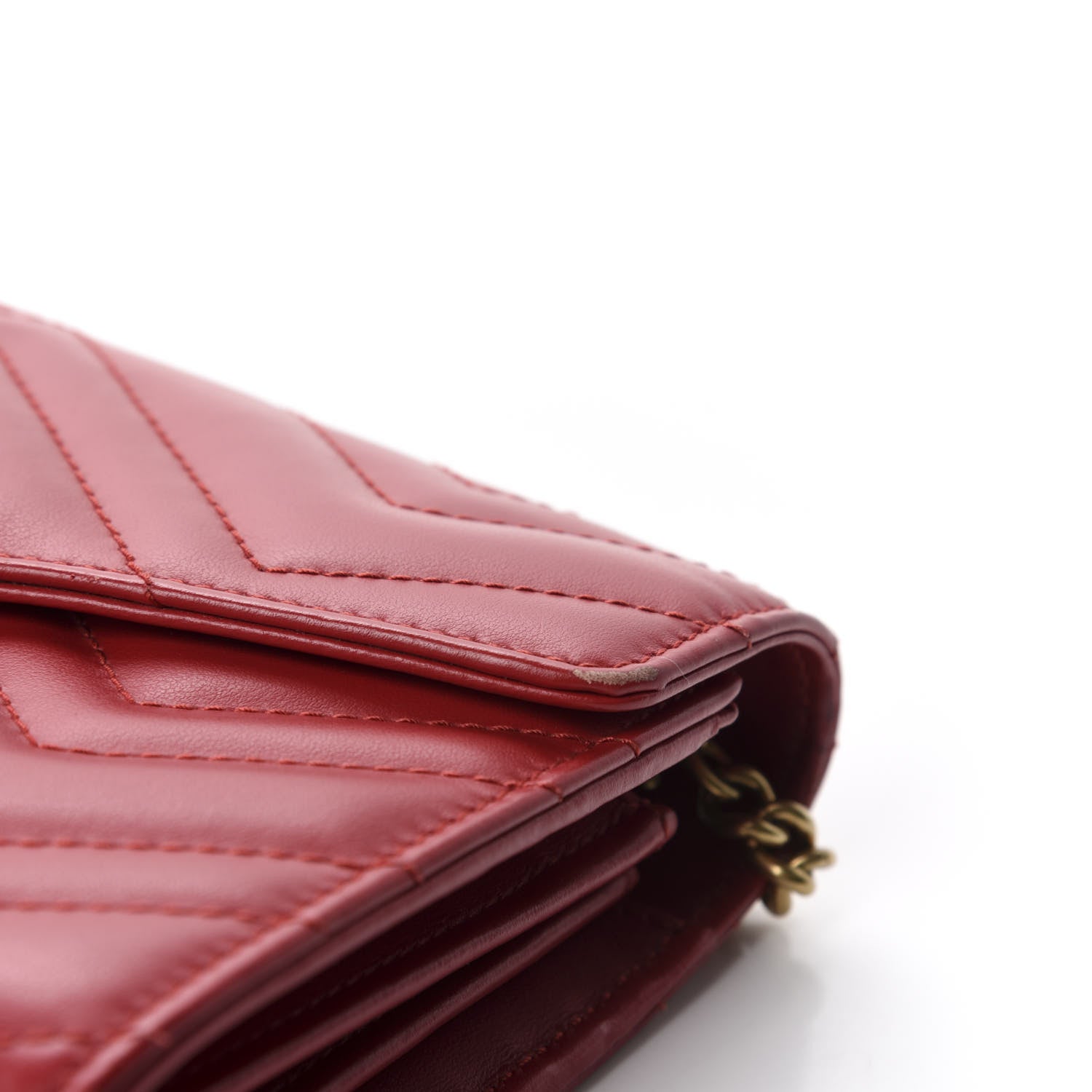 Gucci Calfskin Matelasse GG Marmont Chain Wallet Hibiscus Red 9 of 14