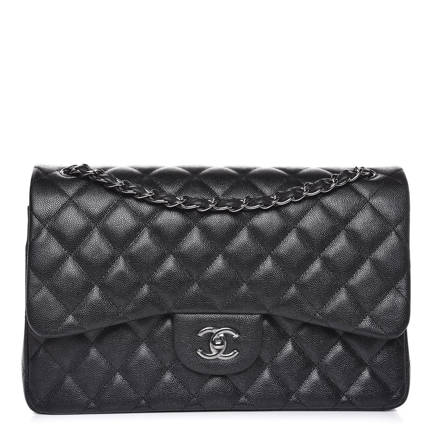 Iridescent Caviar Quilted Jumbo Double Flap Black
