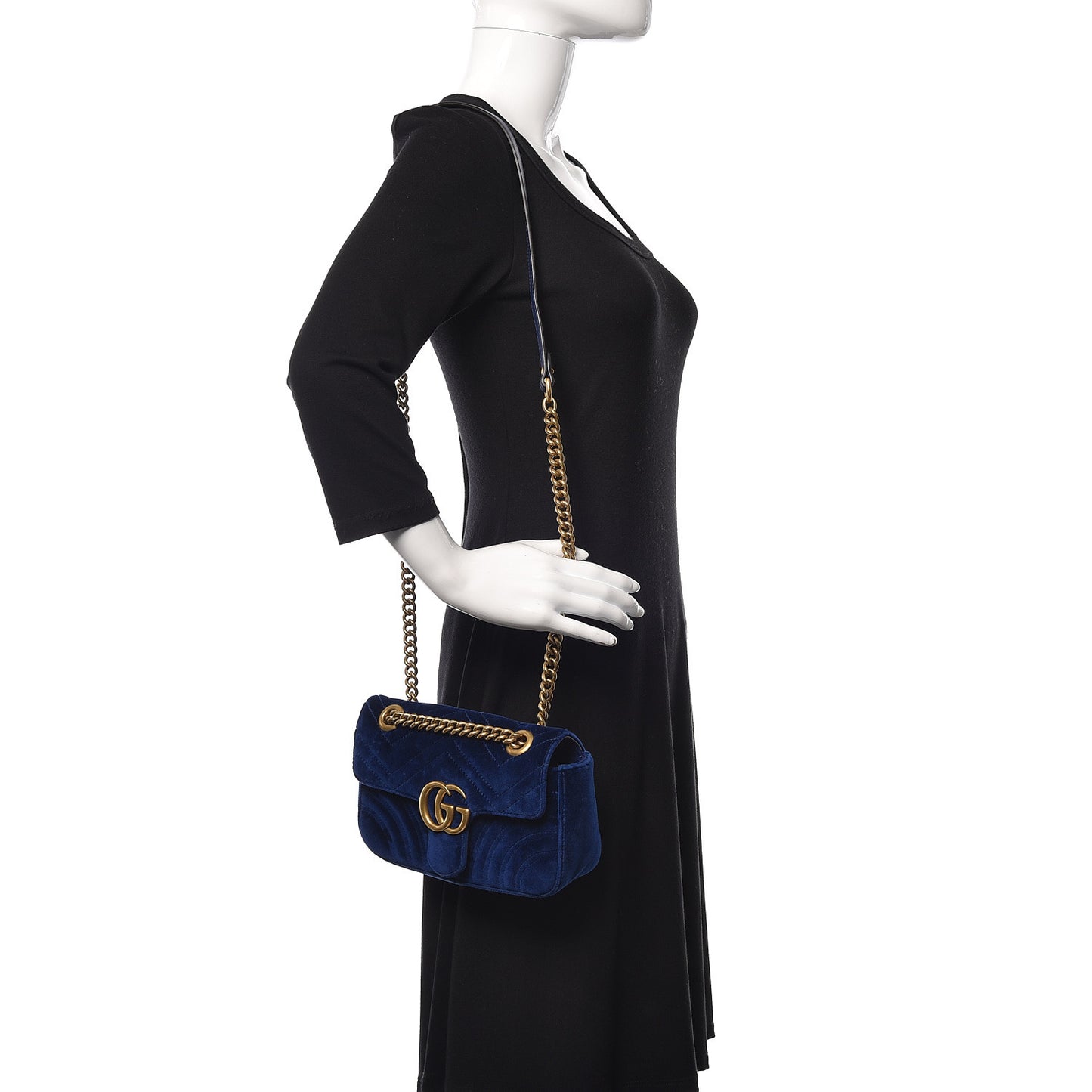 Velvet Matelasse Mini GG Marmont Shoulder Bag Cobalt Blue