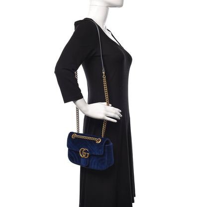 Gucci Velvet Matelasse Mini GG Marmont Shoulder Bag Cobalt Blue 2 of 12