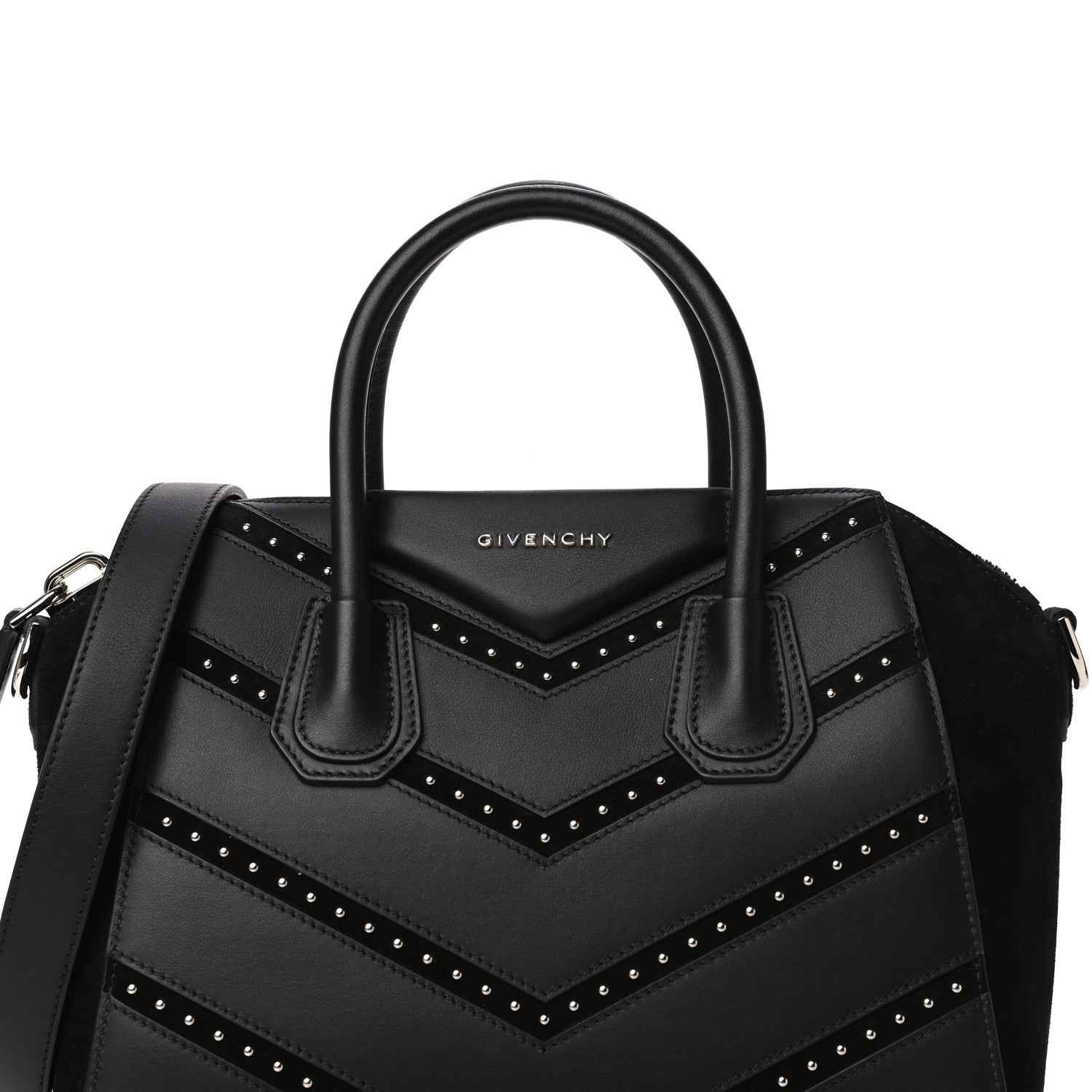 Givenchy Calfskin Suede Small Studded Chevron Antigona Black 8 of 15