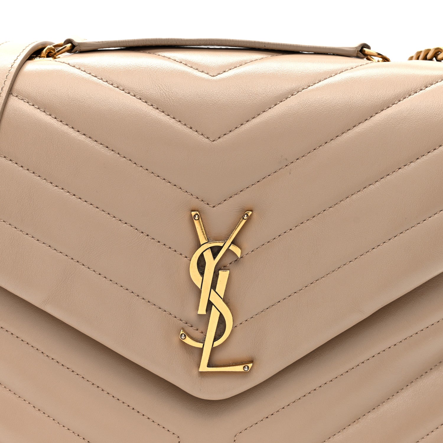 Saint Laurent Calfskin Y Quilted Monogram Medium Loulou Chain Satchel Dark Beige 7 of 9