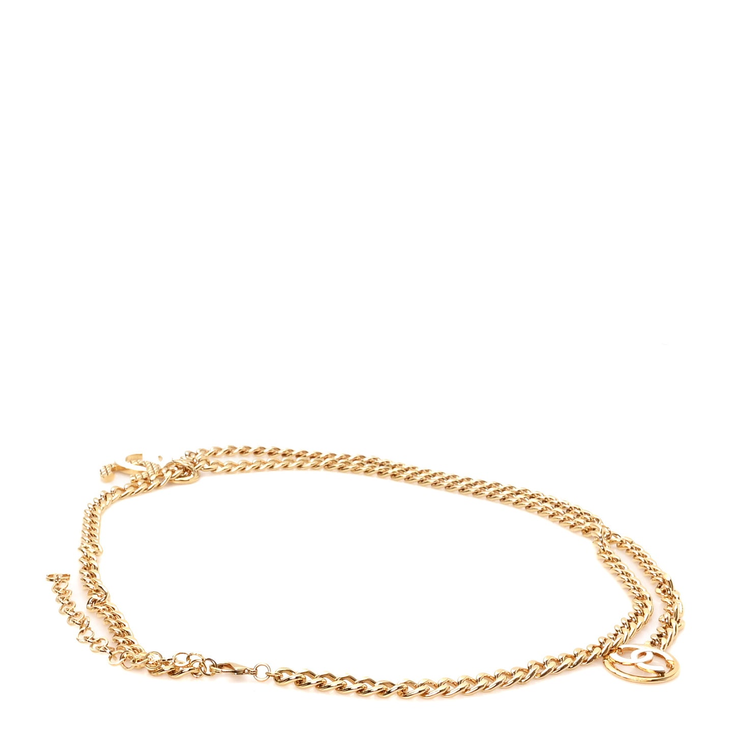 Metal Enamel Quilted CC Chain Logo Belt Gold White