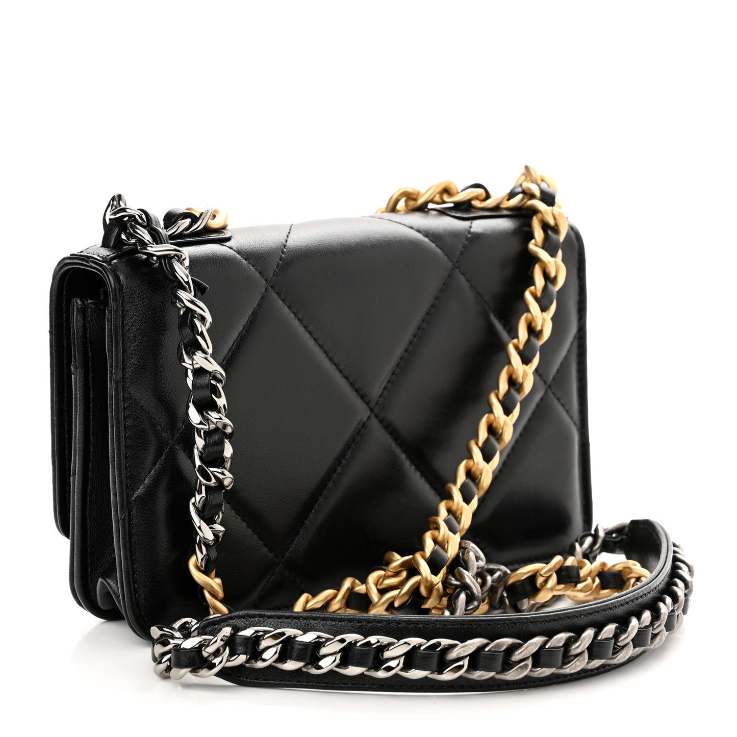 Lambskin Quilted Chanel 19 Wallet On Chain WOC Black