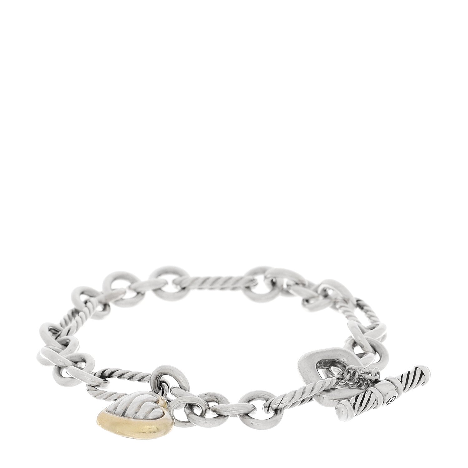 David Yurman Sterling Silver 18K Yellow Gold Cable Heart Charm Bracelet 2 of 4
