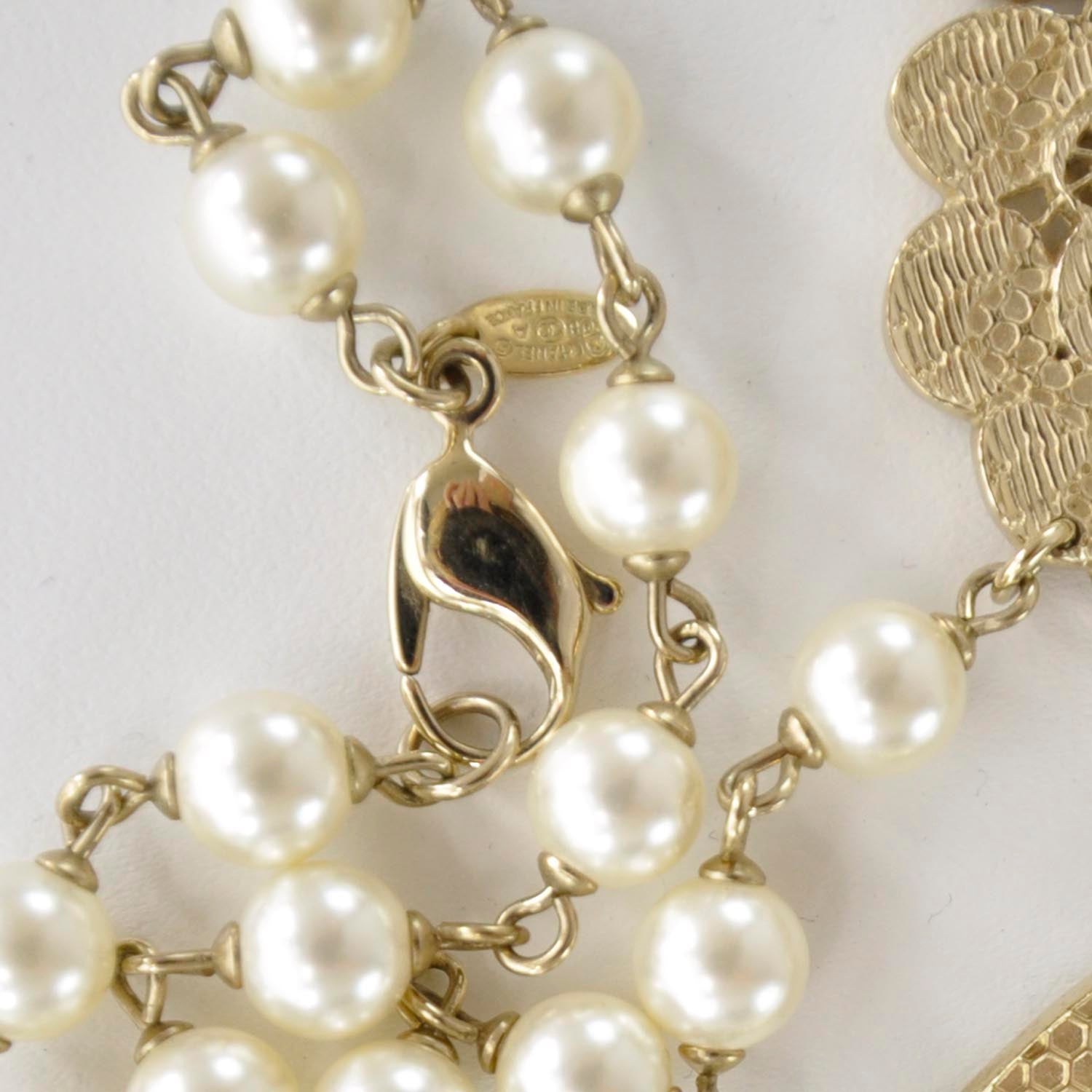 Chanel Gold Camellia Long Pearl Necklace 6 of 6