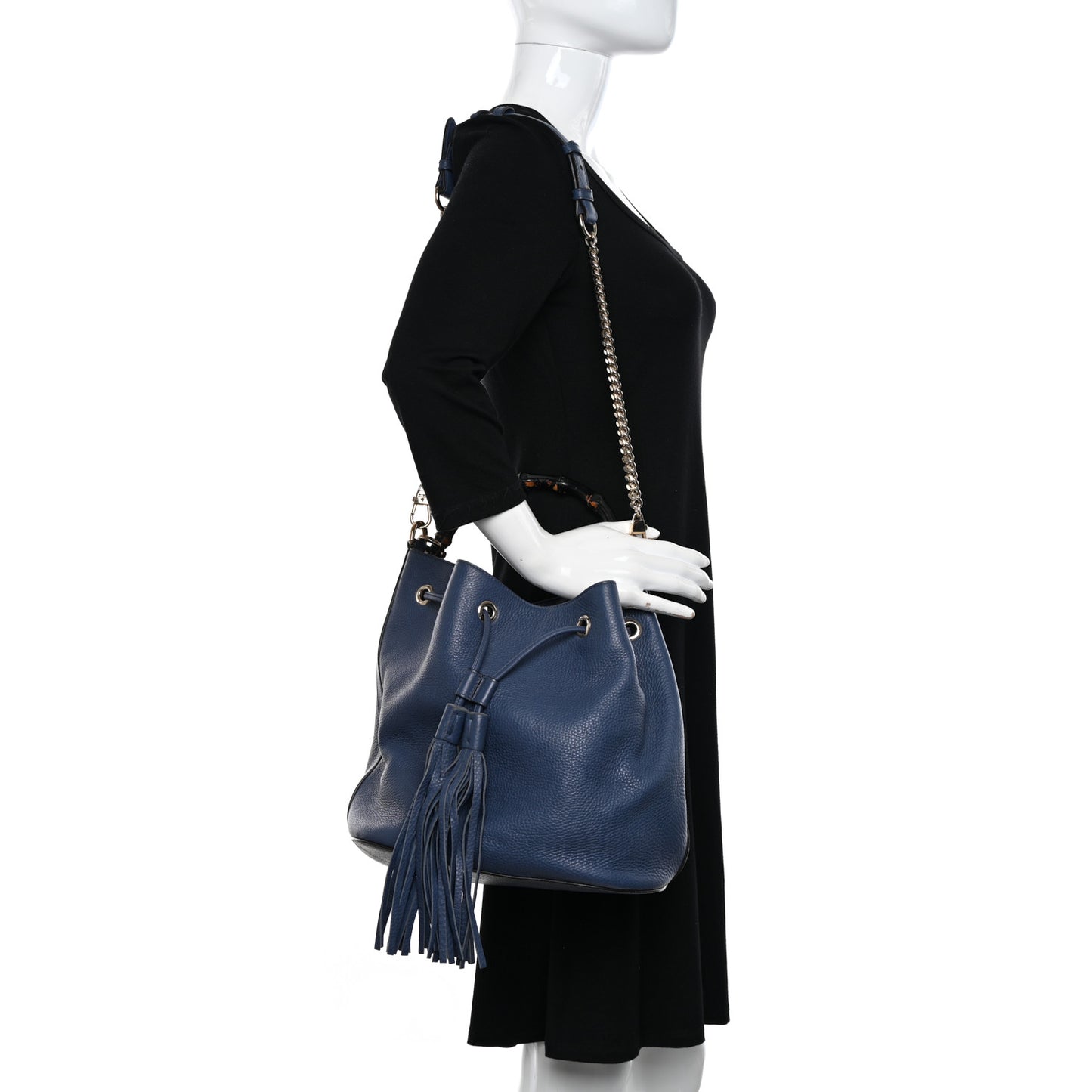 Pebbled Calfskin Miss Bamboo Bucket Bag Blue