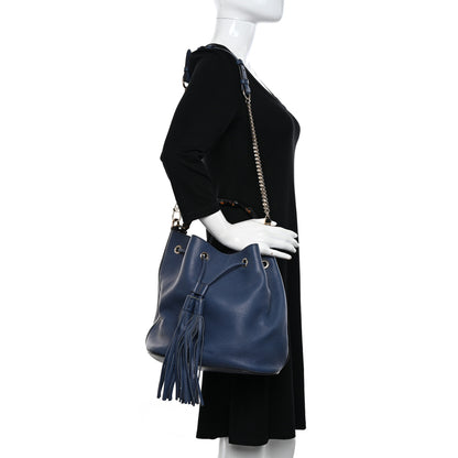 Gucci Pebbled Calfskin Miss Bamboo Bucket Bag Blue 2 of 16