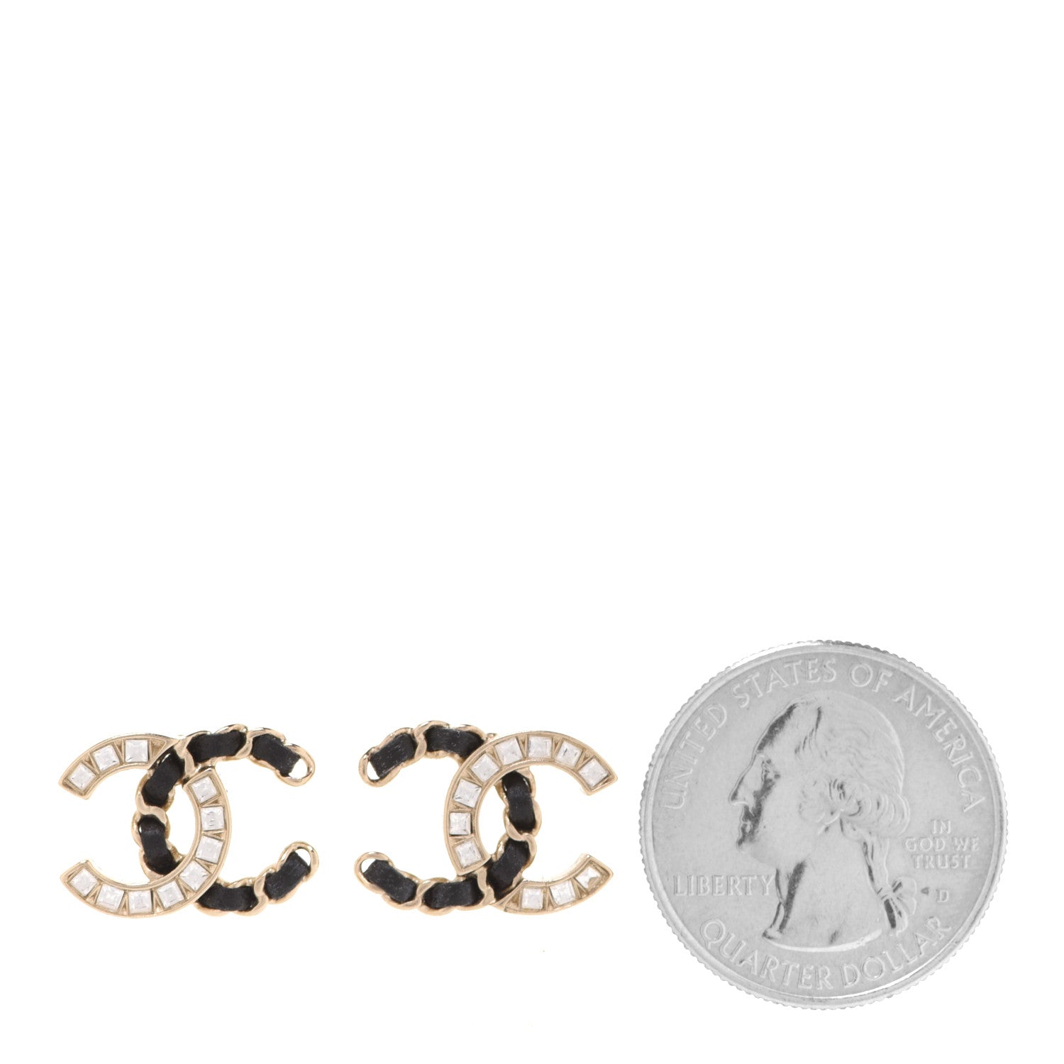Chanel Crystal Baguette Lambskin Chain CC Vintage Allure Stud Earrings Black Gold 2 of 5
