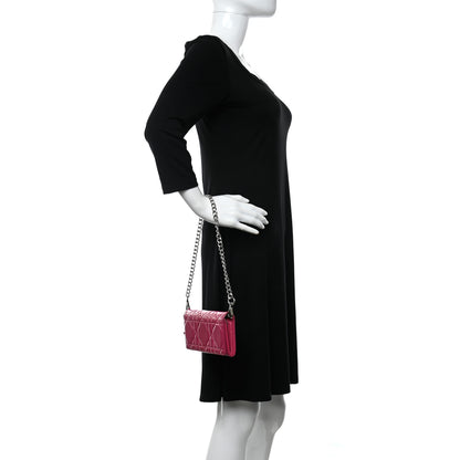 Christian Dior Patent Cannage Lady Dior Rendezvous Wallet On Chain Fuchsia 14 of 14