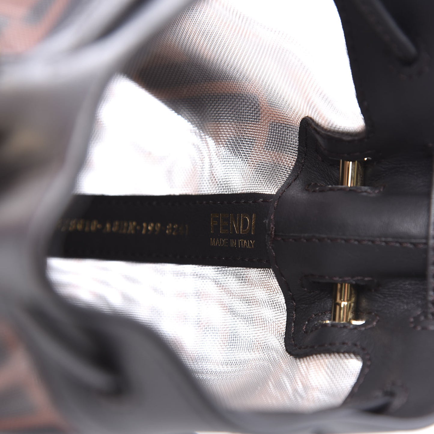 Mesh Vitello Grace F is FF 1974 Mini Mon Tresor Bucket Bag Marrone Black Ebano